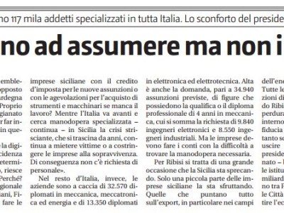 Gli artigiani tornano ad assumere ma non in Sicilia